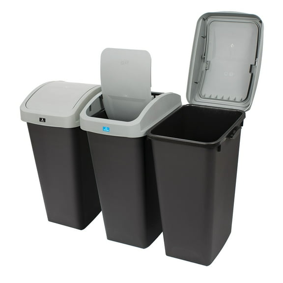 GLAD Link & Sort 12 Gallon Waste and Recycle Center Plastic Bin for Trash, Recycling, Compost with CLOROX Odor Protection and Swing Top and Lift-up Lids - 3 PC