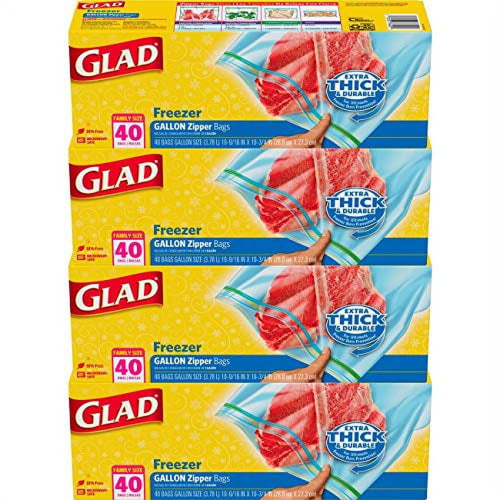 Glad Zipper Freezer Storage Plastic Bags - Gallon - 40 Count (Pack of 4)