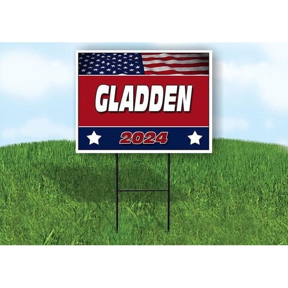 GLADDEN FLAG RED 2024 18inx24in Yard Road Sign w/ Stand