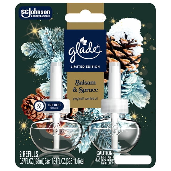 Glade® PlugIns® Scented Oil 2 Refills, Air Freshener, Twinkling Pine & Cedar, 1.34 fl oz, Pack of 2