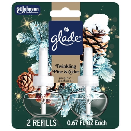 Glade® PlugIns® Scented Oil 2 Refills, Air Freshener, Twinkling Pine & Cedar, 1.34 fl oz, Pack of 2
