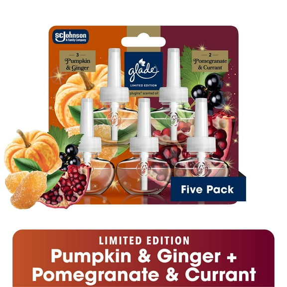 Glade® PlugIns® Refills Air Freshener, Christmas Pumpkin & Ginger and Pomegranate & Currant, 3.35oz., 5 Count