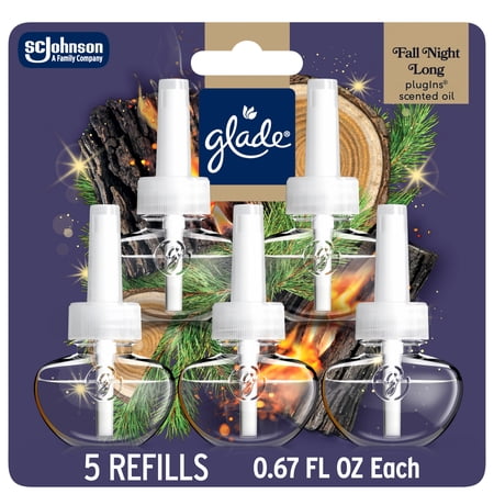 Glade® PlugIns® Scented Oil 5 Refills, Air Freshener, Fall Night Long, 3.35 fl oz, Pack of 5