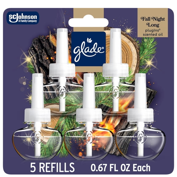 Glade® PlugIns® Scented Oil 5 Refills, Air Freshener, Fall Night Long, 3.35 fl oz, Pack of 5