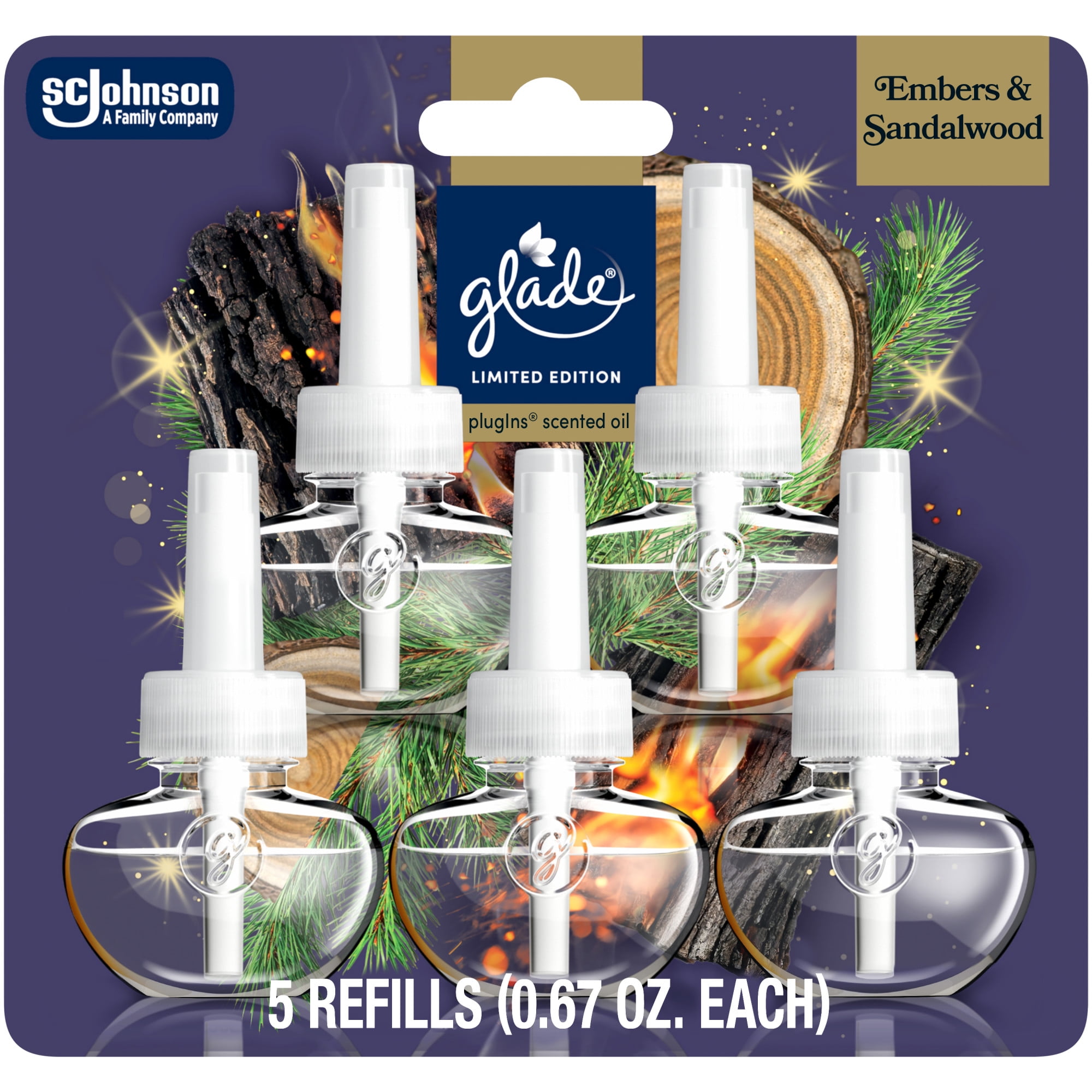 Glade PlugIns Refills Air Freshener, Embers & Sandalwood Fall Scent, 3.35oz., 5 Count