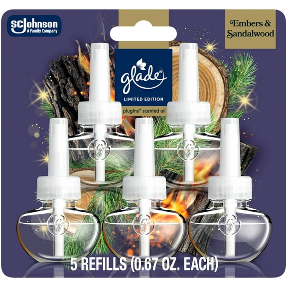 Glade PlugIns Refill Air Freshener, Embers & Sandalwood, 3.35 oz, 5 Count