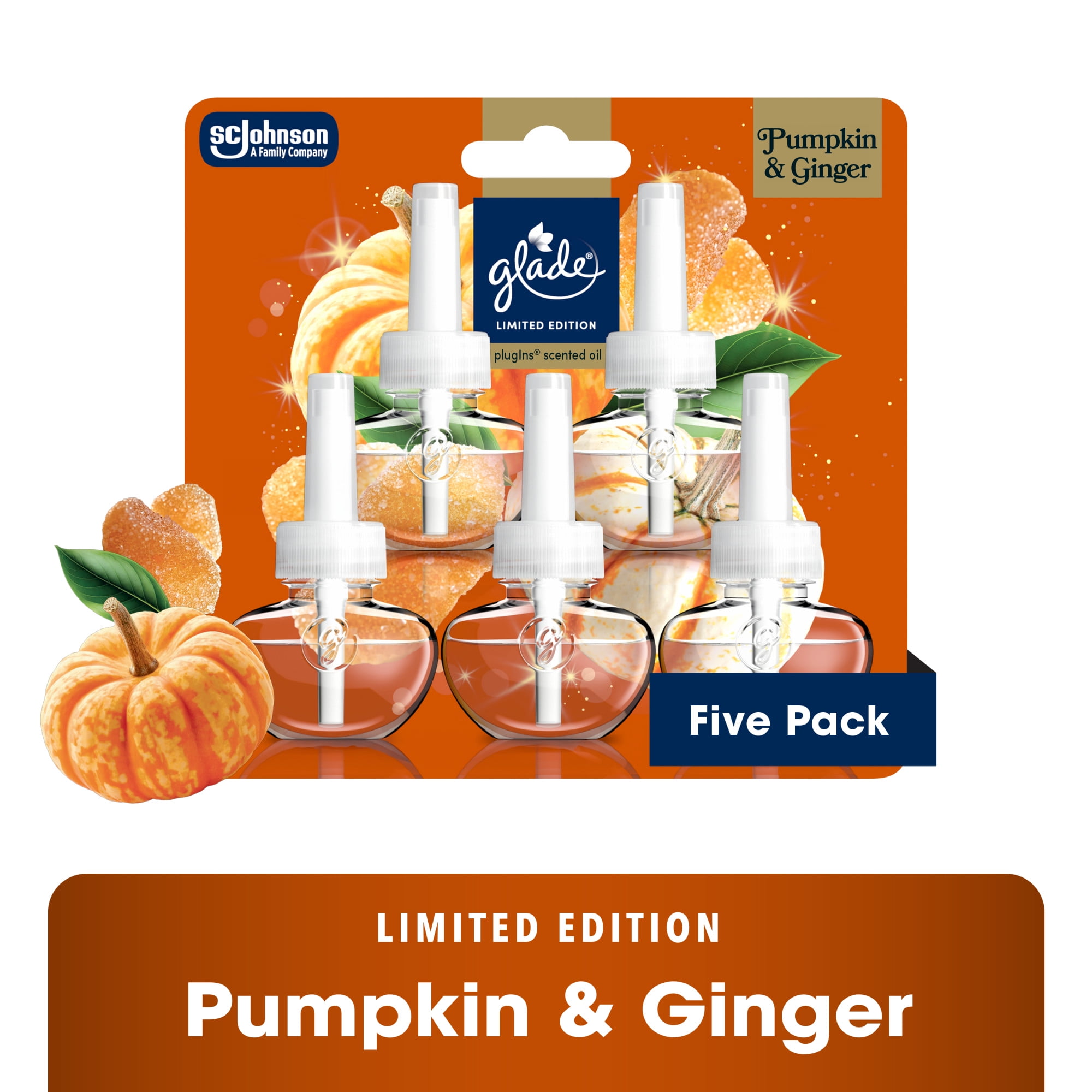 Glade PlugIns Refills Air Freshener, Pumpkin & Ginger Fall Scent, 3.35oz., Pack of 5