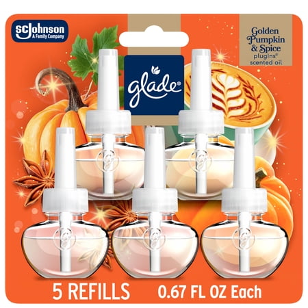 Glade® PlugIns® Scented Oil 5 Refills, Air Freshener, Golden Pumpkin & Spice, 3.35 fl oz, Pack of 5