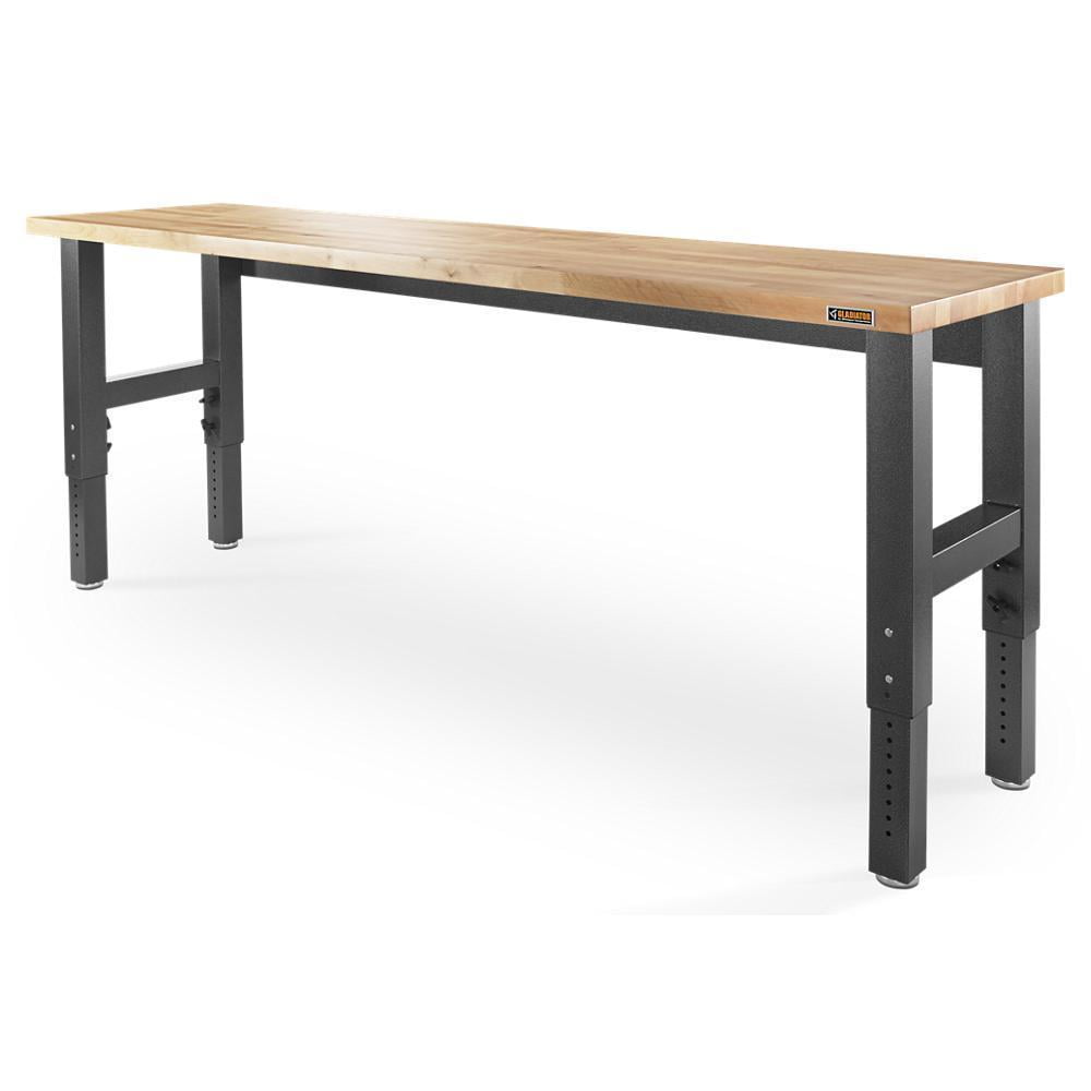 Adjustable Height Hammered Granite and Hardwood Workbench