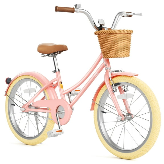 GLAF 12 14 16 20 Inch Kids Retro Cruiser Bike for 3-13 Year Old with Wicker Basket & Training Wheels/Kickstand, Multiple Colors