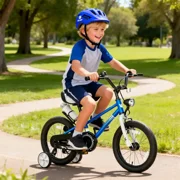 GLAF 12 14 16 Inch Boys Bike with Training Wheels & Water Bottle Holder, for Kids Ages 2-7 Years, Durable Construction, Blue