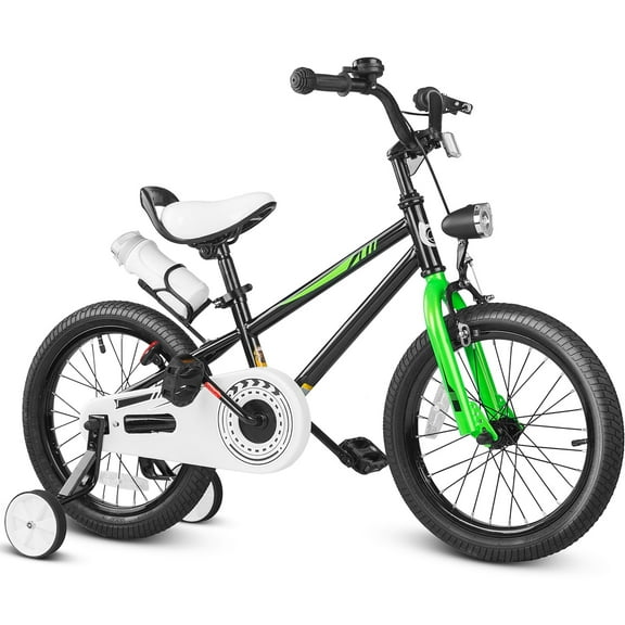 GLAF 12 14 16 Inch Boys Bike with Training Wheels & Water Bottle Holder, for Kids Ages 2-7 Years, Durable Construction, Green