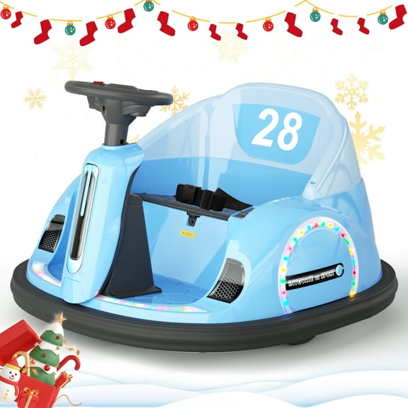GLAF 12V Bumper Car for Kids 1.5-6 Years with Steering Wheel & Remote Control, Bluetooth Music, 360° Spin, 3 Speeds, Blue