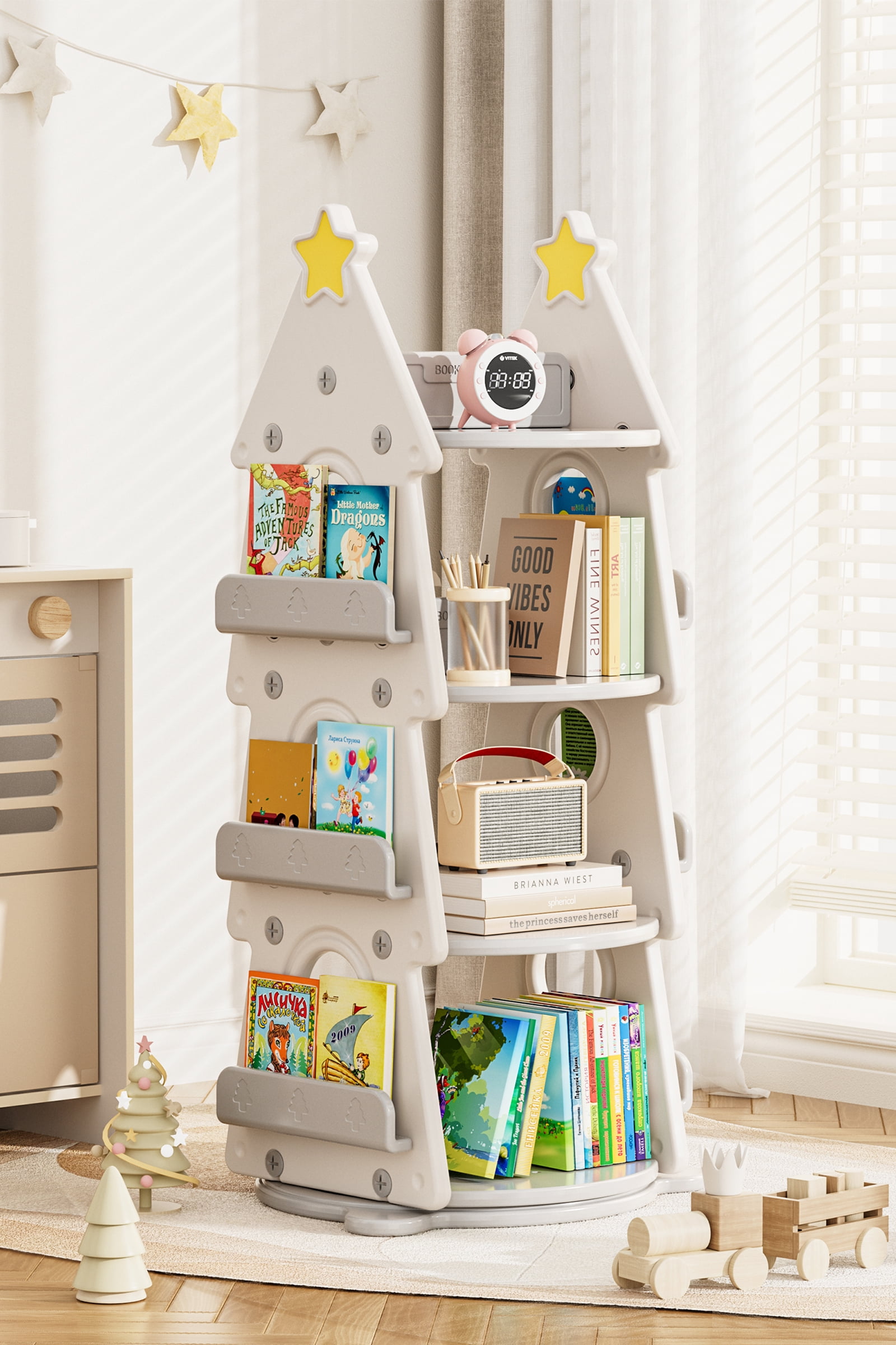 GLAF 4 Tier Rotating Bookshelf Tower for Kids & Adults, Christmas Tree ...