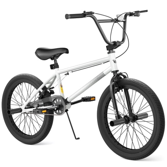 GLAF Freestyle Kids BMX Bike, 20 inch White Trick Bicycle for Teen and Adults, Carbon Steel Frame Bikes, Ideal for Beginner to Advanced Riders