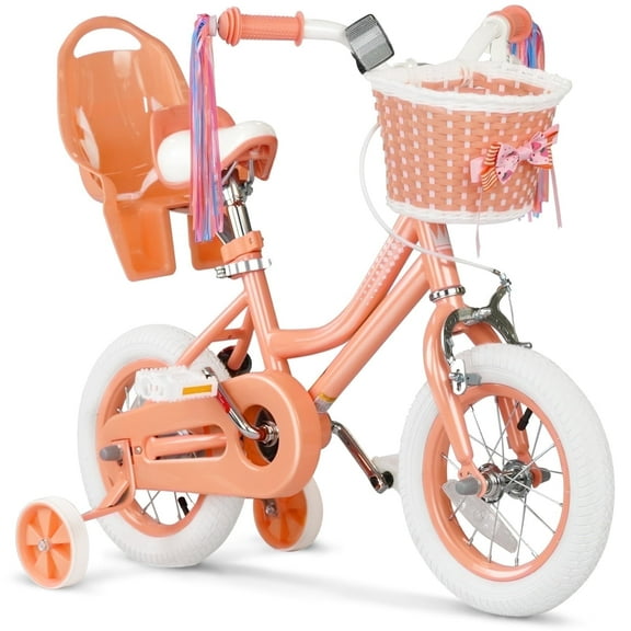 GLAF 12 in Kids Bicycle, Girls' Bike with Training Wheels, Streamers & Basket - Perfect for Ages 3-9, Orange