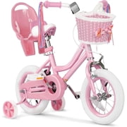 GLAF 12 in Kids Bicycle, Girls Bike with Training Wheels, Streamers & Basket - Perfect for Ages 2-9, Pink