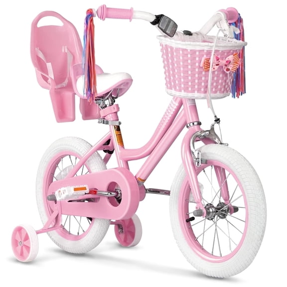 GLAF 14 Inch Toddler Bicycle for Girls with Training Wheels, Dual Brakes & Adjustable Seat - Kids Bike Ages 2-9, Pink