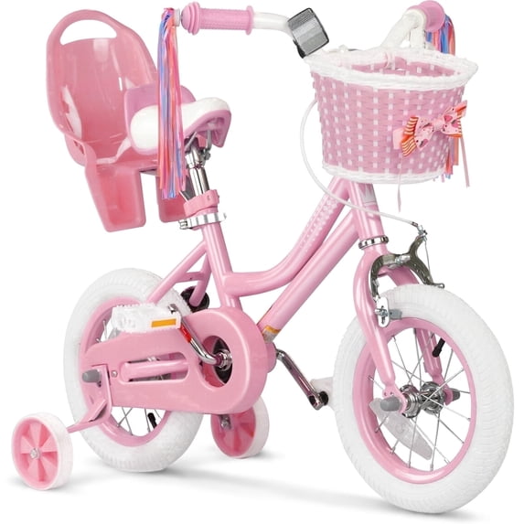 GLAF 12 Inch Toddler Bicycle for Girls with Training Wheels, Dual Brakes & Adjustable Seat - Kids Bike Ages 2-9, Pink