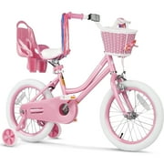 GLAF 16 in Kids Bicycle, Girls' Bike with Training Wheels, Streamers & Basket - Perfect for Ages 2-9, Pink