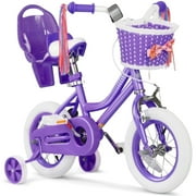 GLAF 12 in Kids Bicycle, Girls' Bike with Training Wheels, Streamers & Basket - Perfect for Ages 2-9, Purple