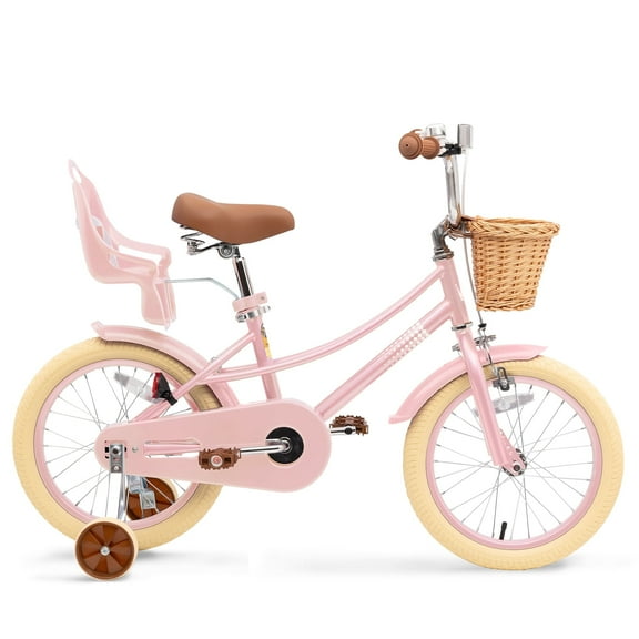 GLAF Kids Bicycle for Ages 2-9 with Basket & Training Wheels, Perfect First Bike for Kids, 16in Pink
