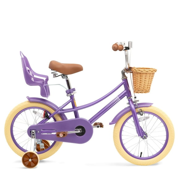 GLAF Kids Bicycle for Ages 2-9 with Basket & Training Wheels, Perfect First Bike for Kids, 16in Purple