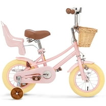GLAF Kids Bicycle for Ages 2-9 with Basket & Training Wheels, Perfect First Bike for Kids, 12in Pink
