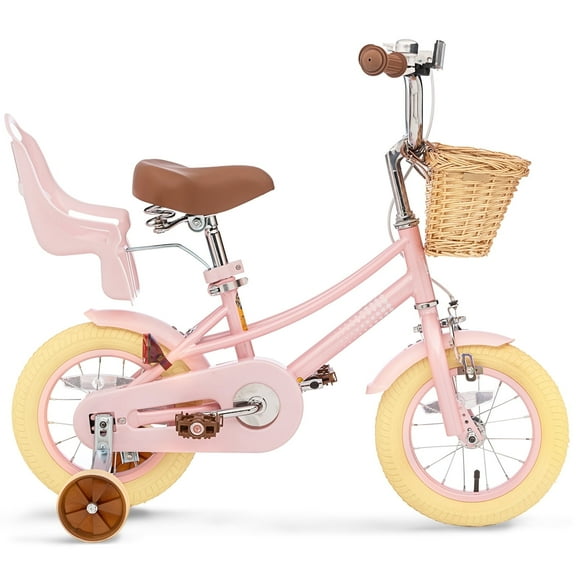GLAF Kids Bicycle for Ages 2-9 with Basket & Training Wheels, Perfect First Bike for Kids, 12in Pink