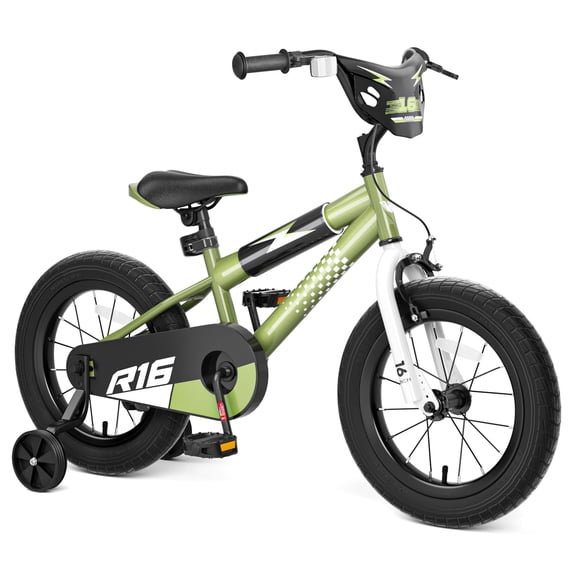 GLAF Kids Bike for Boys 3-12 Year Olds with Training Wheels, 16In Boys Bicycle,Adjustable Seat, Front Hand Brake and Enclosed Chain Guard