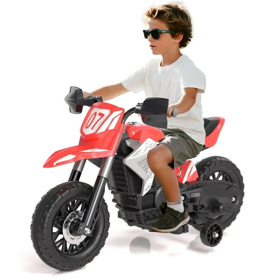 GLAF Kids Motorcycle, 12V Electric Toddler Motorcycle Ride On Toy w/Training Wheels, Spring Suspension, Battery Powered motorbike for Boys Girls, Red