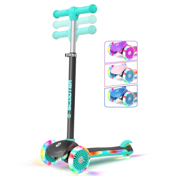 GLAF Kids Scooter for Age 3-8, Toddler Scooter with 3 Adjustable Height & LED Strips for Boys & Girls, Light Up 3-Wheels Kick Scooter, Lean to Steer, Black