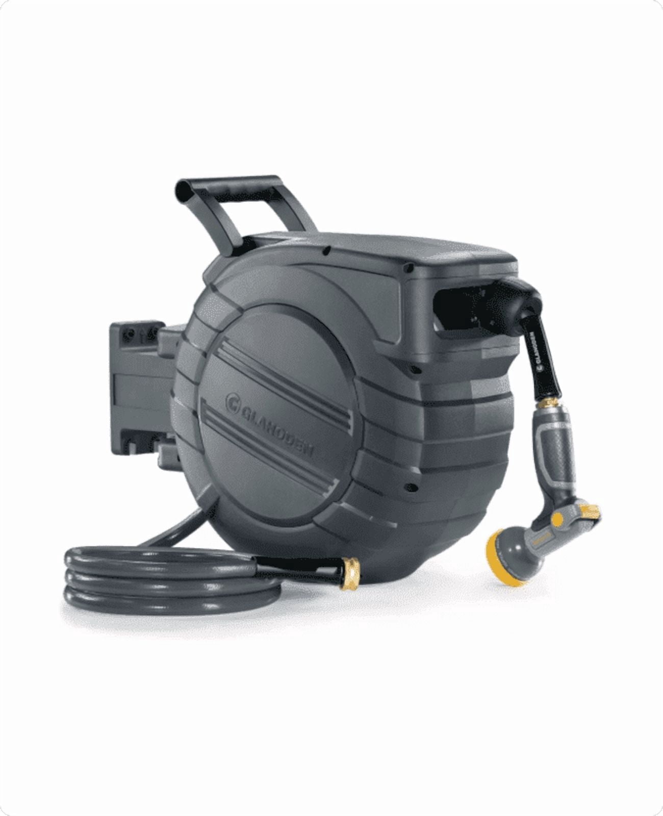 Glahoden Retractable Wall Mounted Garden Hose Reel, 1/2 in 100 ft UV & Freeze Protection Slow Retraction Anti-Tangle Hose 180°Swivel
