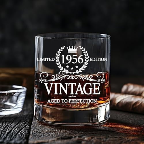 GLAKEUN 70th Birthday Gifts For Men - 70th Birthday Decorations - 1956 Vintage Whiskey Glass - Gifts For 70 Year Old Man - 1956 Bday Gift For Him - 70th Years Old Whiskey Glasses - Gift For 70th Bday