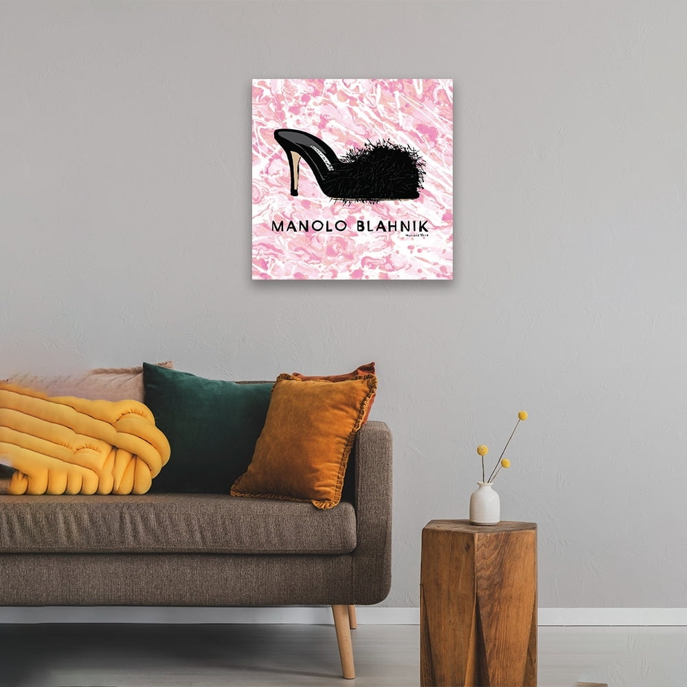 GLAM BLACK CLASSY FUZZY PUMP HEEL - 14"x14" Canvas Artwork 14 x 14
