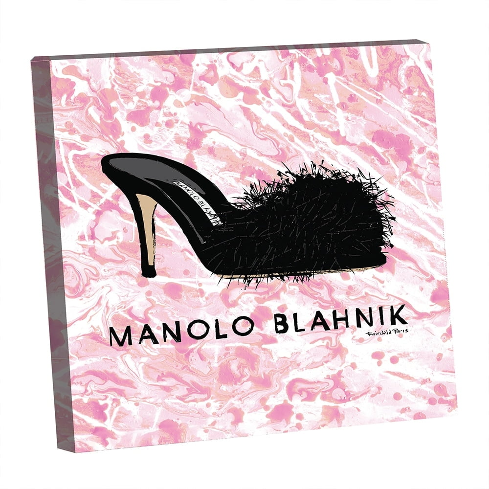 GLAM BLACK CLASSY FUZZY PUMP HEEL - 14"x14" Canvas Artwork 16 x 20
