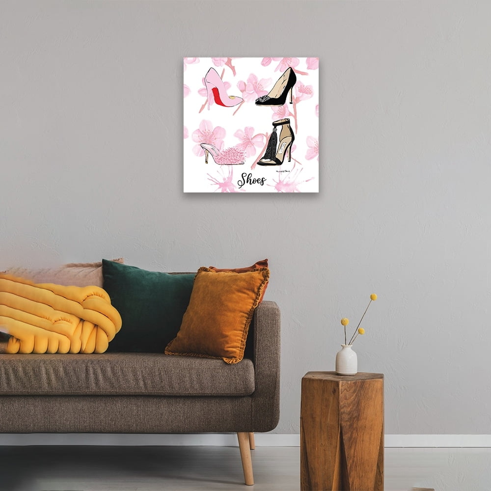GLAM BLACK & PINK CLASSY PUMPS - 14"x14" Canvas Artwork - Multi-Color 14 x 14