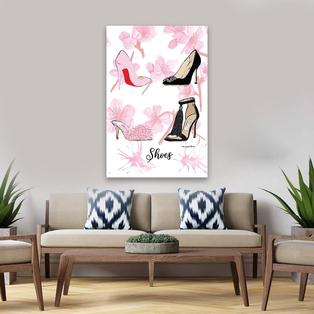 GLAM BLACK & PINK CLASSY PUMPS - 14"x14" Canvas Artwork - Multi-Color 16 x 20