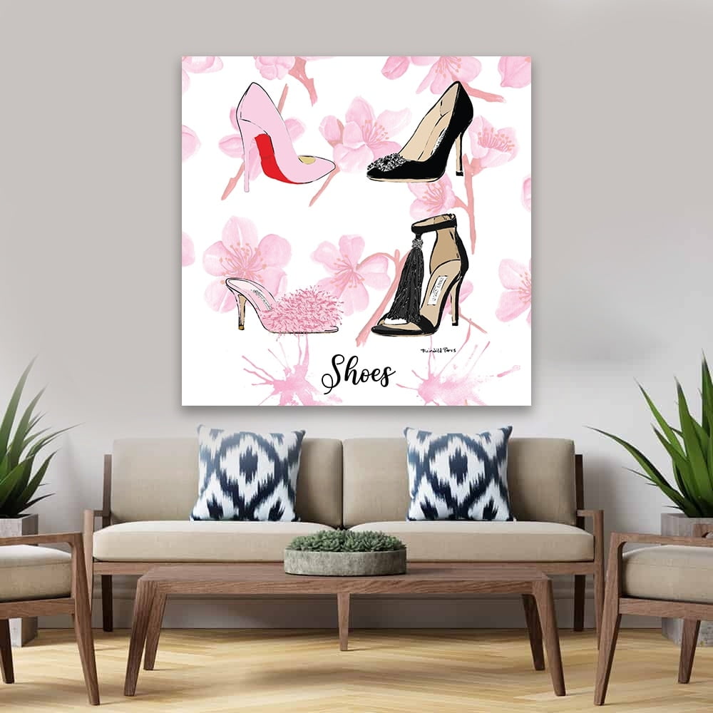 GLAM BLACK & PINK CLASSY PUMPS - 14"x14" Canvas Artwork - Multi-Color 30 x 30