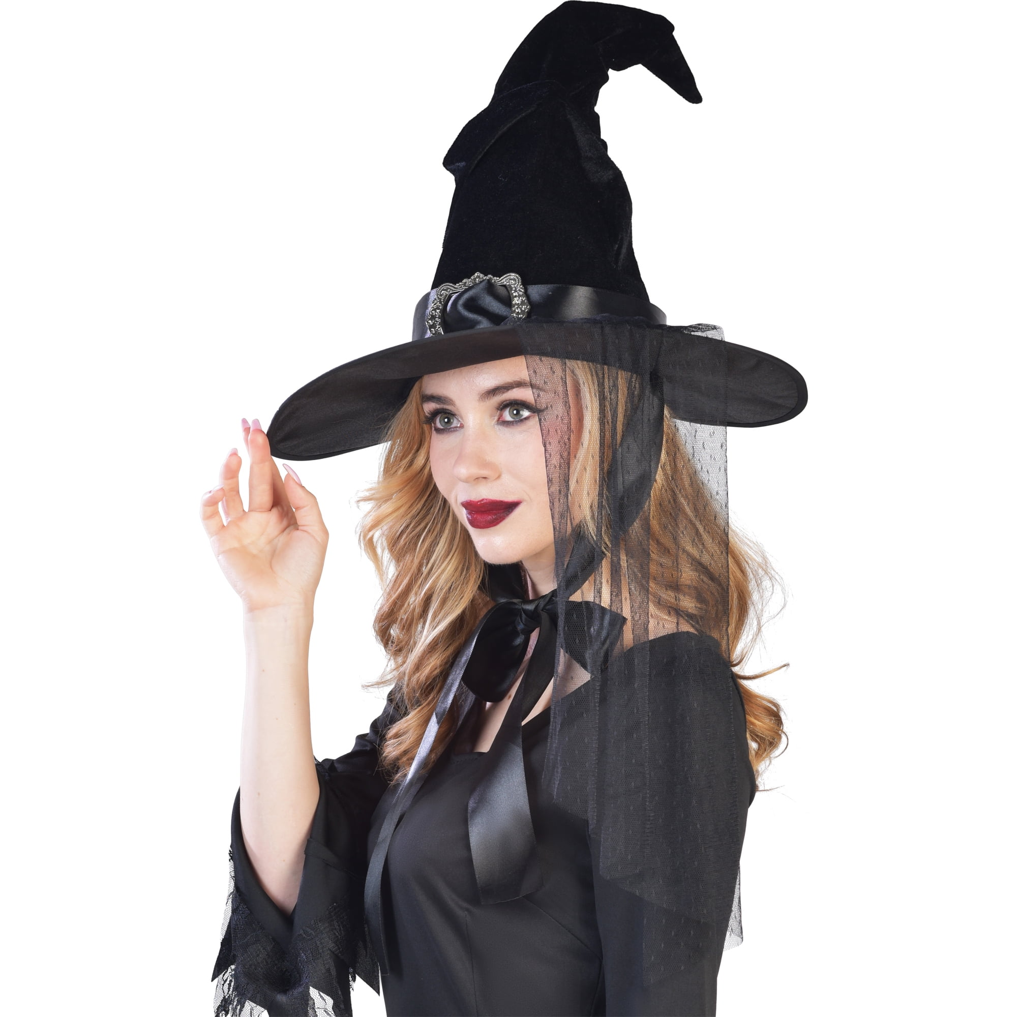 Glam Gothic Witch Hat, Black, Halloween Accessory for Adults, by Way to Celebrate