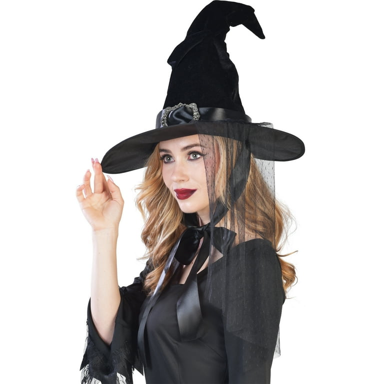 Glam Gothic Witch Hat, Black, Halloween Accessory for Adults, by