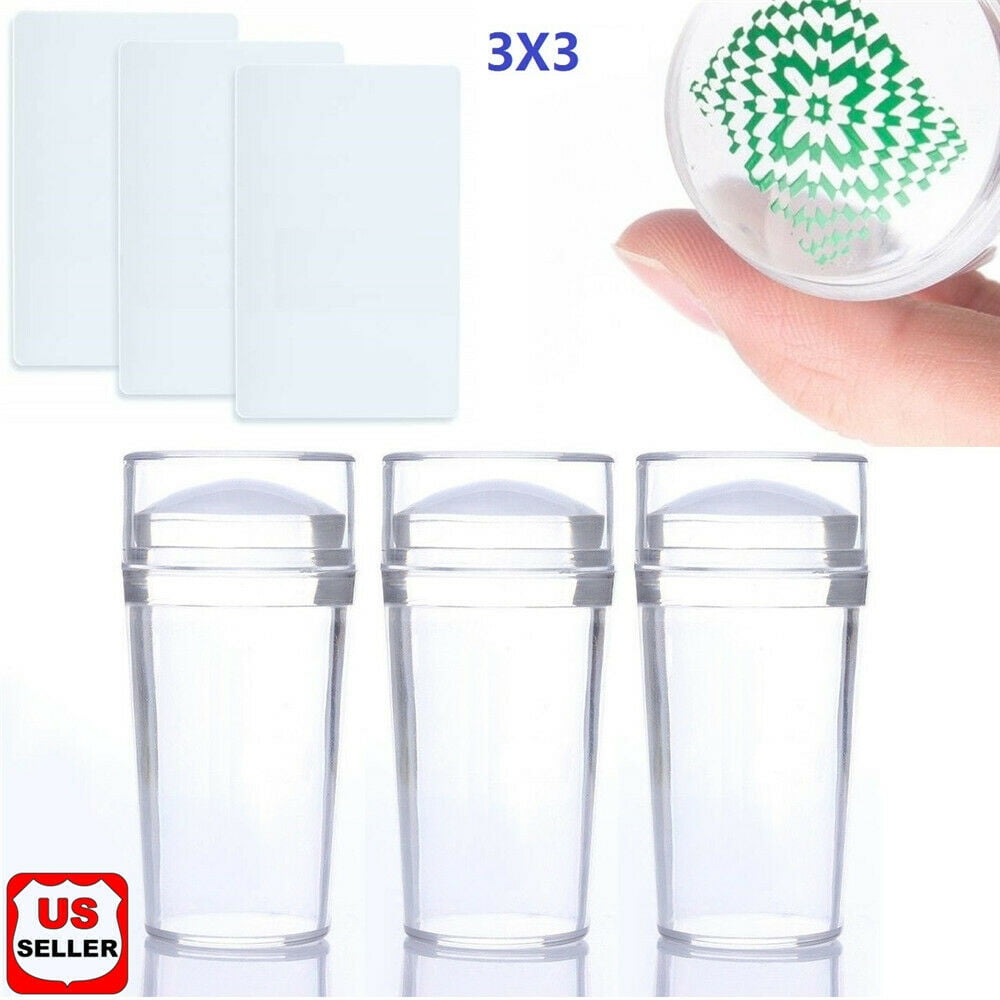 GLAM HOBBY 3 Pcs Jelly Clear Nail Stampers & 3 Pcs Sandy Nail Scrapers 3 Pcs Silicone Nail Art Stamper Heads Nail Stamping Kits DIY Nail Art Tools