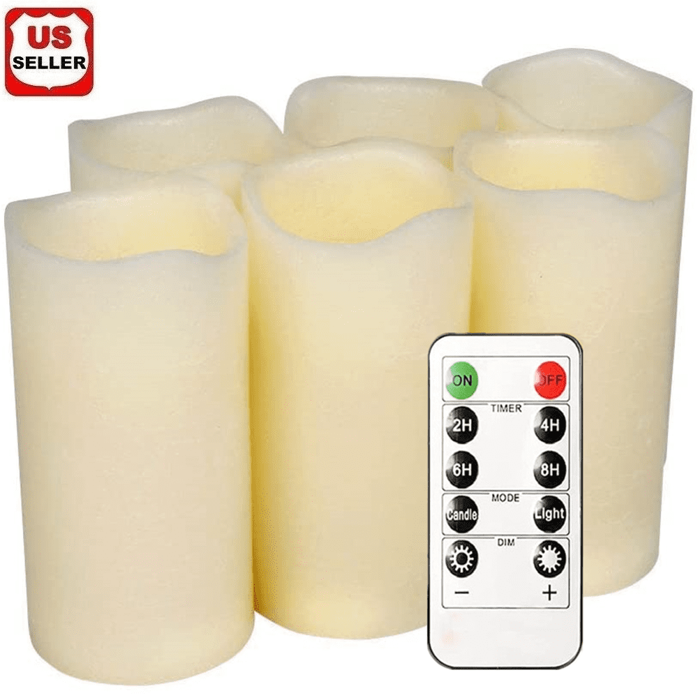 GLAM HOBBY 6pcs Flickering Flameless Wax Candles, Most Realistic LED Candles with Remote and Timer, Set of 6 Battery Operated Candles for Valentines Home Wedding Birthday Decoration