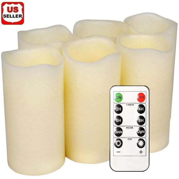 GLAM HOBBY 6pcs Flickering Flameless Wax Candles, Most Realistic LED Candles with Remote and Timer, Set of 6 Battery Operated Candles for Valentines Home Wedding Birthday Decoration