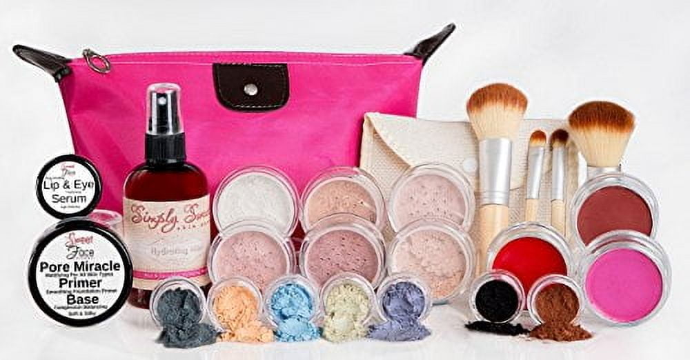 GLAM KIT (DEEP TAN) Full Size Mineral Makeup Set Matte Foundation Bare Face Sheer Powder Cover