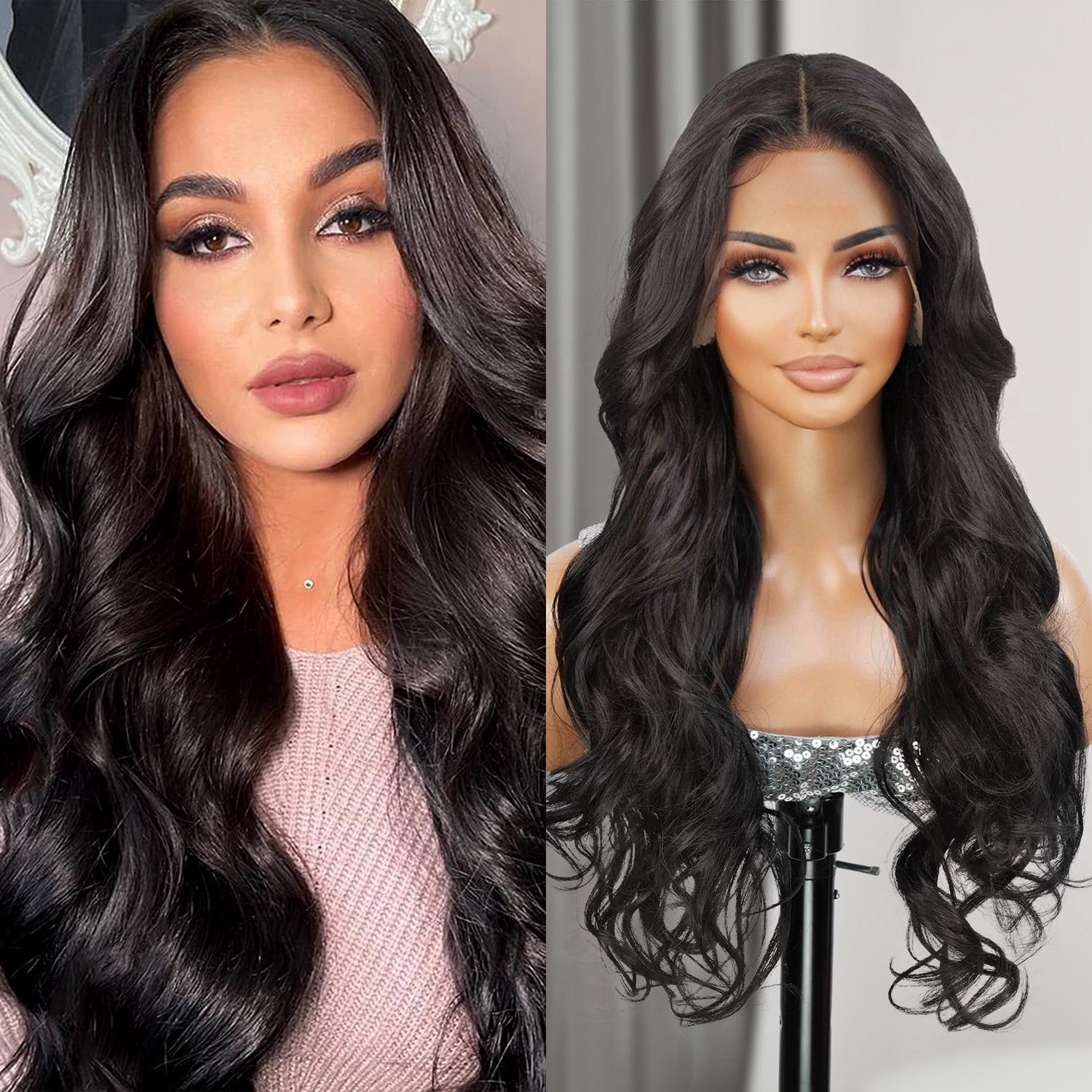 Wig human hair Blende Curly Lacefront Swisslace Amazon.com : GLAM21USA HD LACE Front Loose Curl 13X6  main image 4