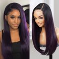 thumbnail image 1 of GLAM21USA HD LACE Front Wig Straight 13X6 Deep Transparent Lace Frontal Wigs 23 Inch Human Hair & Synthetic Master Blend Swiss Lace Curly Long Wig - Athena (OET1B/PURPLE), 1 of 6