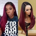 thumbnail image 1 of GLAM21USA HD LACE Front Wig Straight 13X6 Deep Transparent Lace Frontal Wigs 23 Inch Human Hair & Synthetic Master Blend Swiss Lace Curly Long Wig - Athena (OET1B/BURG), 1 of 6