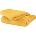 GLAMBURG King Size 100 Cotton Thermal Blanket, Soft Waffle Weave, Mustard Yellow
