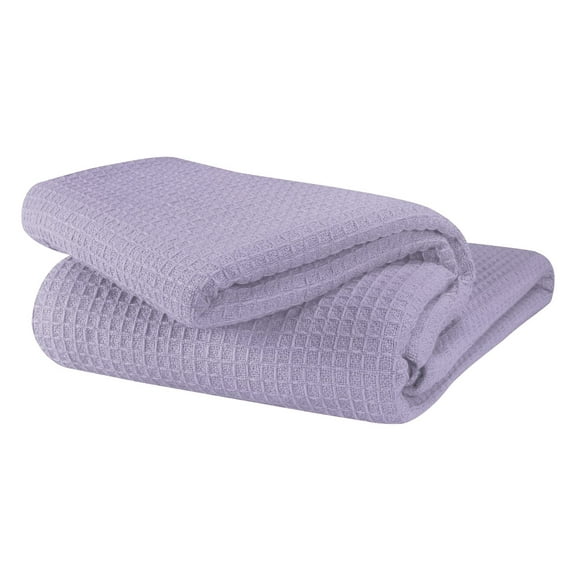 GLAMBURG 100% Cotton Thermal Blanket, Breathable Bed Blanket Queen Size, Soft Waffle Blanket, Queen Blanket, All Season Cotton Blanket, Purple